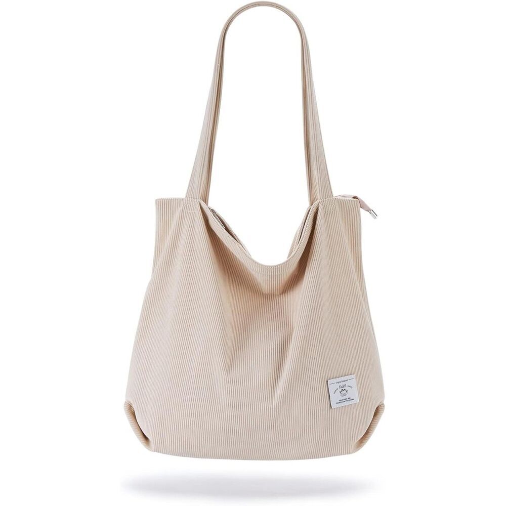 Women Cream White Imported Corduroy Casual Big Capacity Shoulder Tote Handbag